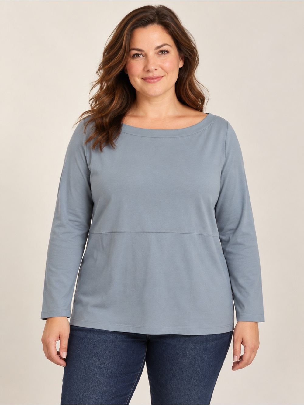 J Jill Perfect Pima Womens L Petite Blue Shirtail Tunic Long Sleeve Cotton Top